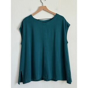 J. Jill Wearever Top XL Petite Teal Minimalist Sleeveless Knit Scoop Neck Seam